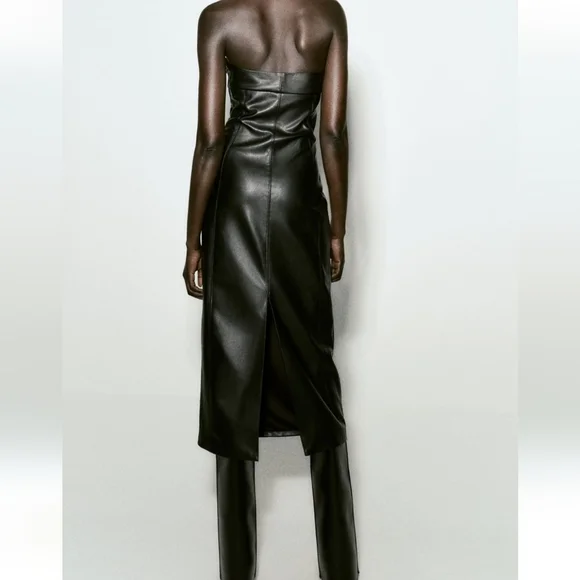 Zara Strapless Faux Leather Midi Dress - Picture 11 of 14